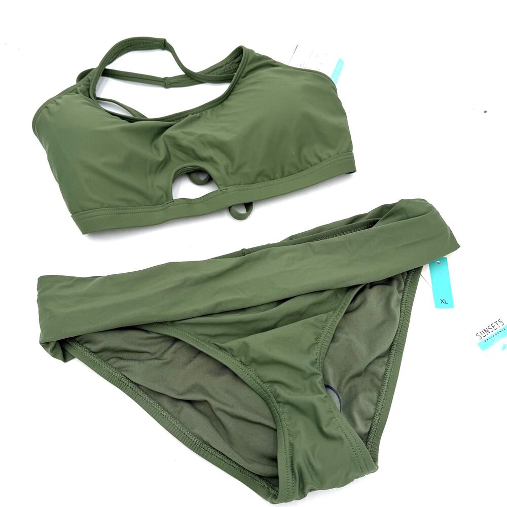 Sunsets Olive Brandi Bralette w/ Unforgettable Bikini Swimsuit NWT Size D Cup XL